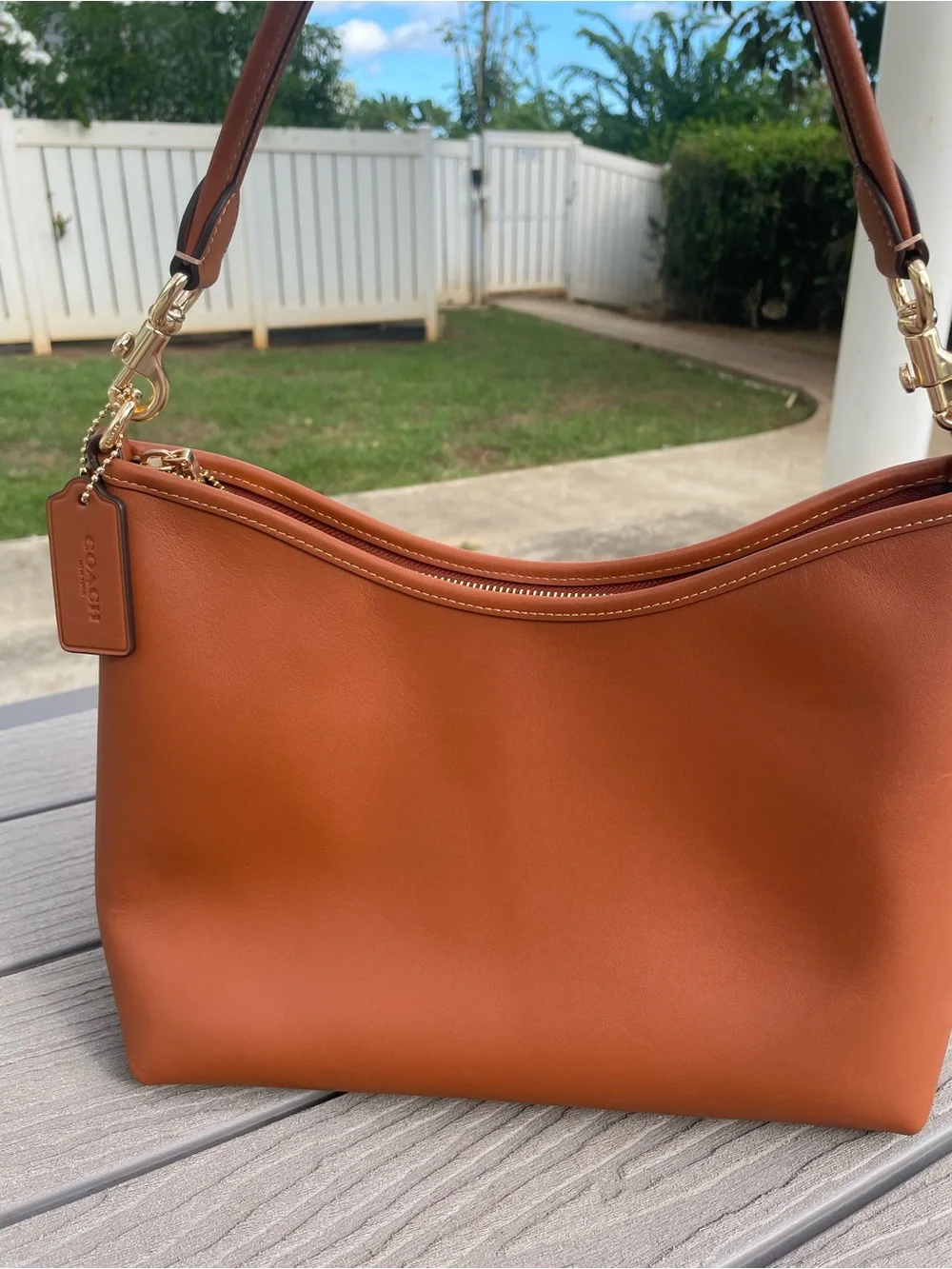 Coach Laurel Tan Leather Shoulder Bag with Gold Hardware